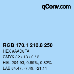 Color code: RGB 170.1 216.8 250 | qconv.com