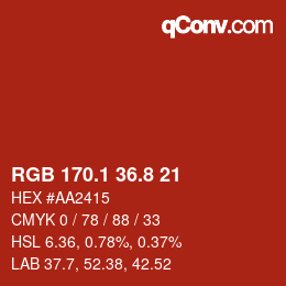 カラーコード: RGB 170.1 36.8 21 | qconv.com