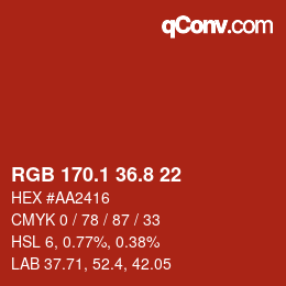 カラーコード: RGB 170.1 36.8 22 | qconv.com