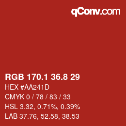 カラーコード: RGB 170.1 36.8 29 | qconv.com