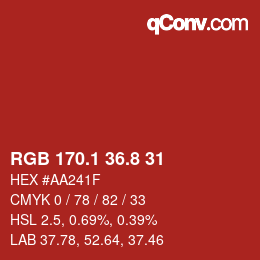 カラーコード: RGB 170.1 36.8 31 | qconv.com