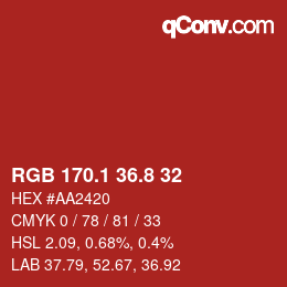 カラーコード: RGB 170.1 36.8 32 | qconv.com