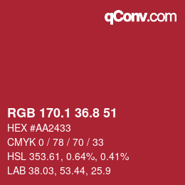 カラーコード: RGB 170.1 36.8 51 | qconv.com