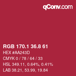 カラーコード: RGB 170.1 36.8 61 | qconv.com