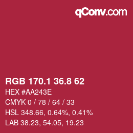 カラーコード: RGB 170.1 36.8 62 | qconv.com
