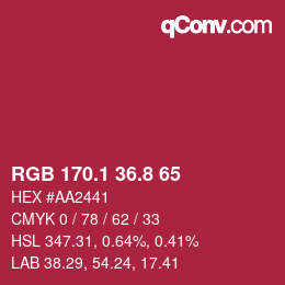 カラーコード: RGB 170.1 36.8 65 | qconv.com
