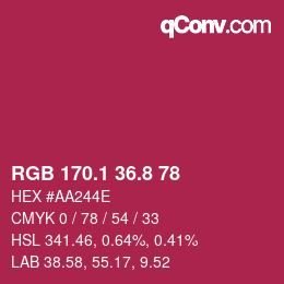 カラーコード: RGB 170.1 36.8 78 | qconv.com