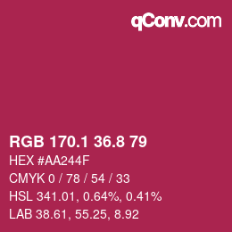 カラーコード: RGB 170.1 36.8 79 | qconv.com