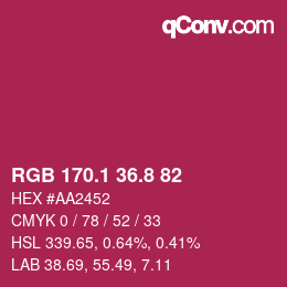 カラーコード: RGB 170.1 36.8 82 | qconv.com