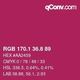 カラーコード: RGB 170.1 36.8 89 | qconv.com