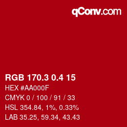 カラーコード: RGB 170.3 0.4 15 | qconv.com
