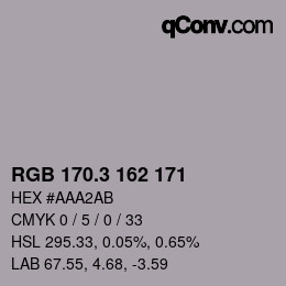 カラーコード: RGB 170.3 162 171 | qconv.com