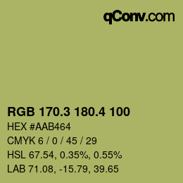 カラーコード: RGB 170.3 180.4 100 | qconv.com