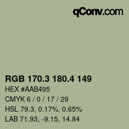 カラーコード: RGB 170.3 180.4 149 | qconv.com