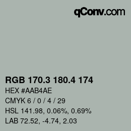 カラーコード: RGB 170.3 180.4 174 | qconv.com