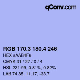 カラーコード: RGB 170.3 180.4 246 | qconv.com