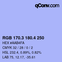 カラーコード: RGB 170.3 180.4 250 | qconv.com