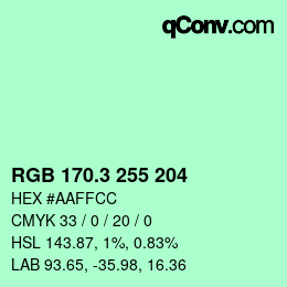 カラーコード: RGB 170.3 255 204 | qconv.com