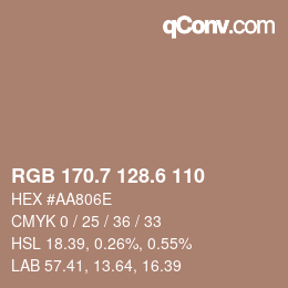 カラーコード: RGB 170.7 128.6 110 | qconv.com