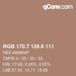 カラーコード: RGB 170.7 128.6 111 | qconv.com