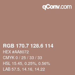 カラーコード: RGB 170.7 128.6 114 | qconv.com