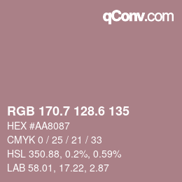 カラーコード: RGB 170.7 128.6 135 | qconv.com