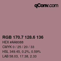 カラーコード: RGB 170.7 128.6 136 | qconv.com