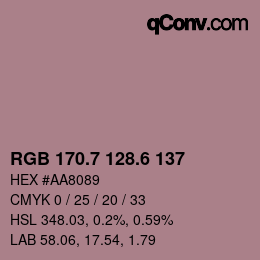 カラーコード: RGB 170.7 128.6 137 | qconv.com