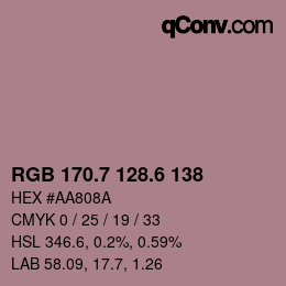 カラーコード: RGB 170.7 128.6 138 | qconv.com