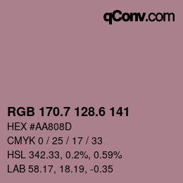 カラーコード: RGB 170.7 128.6 141 | qconv.com