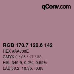 カラーコード: RGB 170.7 128.6 142 | qconv.com