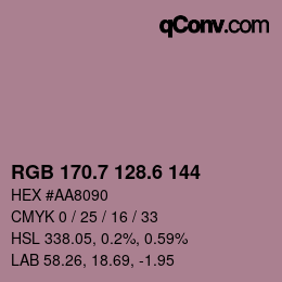 カラーコード: RGB 170.7 128.6 144 | qconv.com