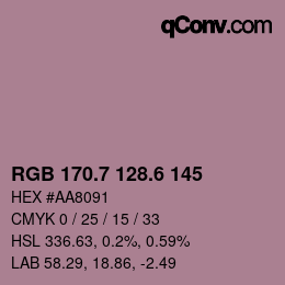 カラーコード: RGB 170.7 128.6 145 | qconv.com