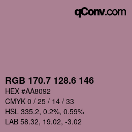 カラーコード: RGB 170.7 128.6 146 | qconv.com