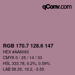カラーコード: RGB 170.7 128.6 147 | qconv.com