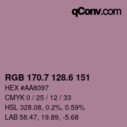 カラーコード: RGB 170.7 128.6 151 | qconv.com