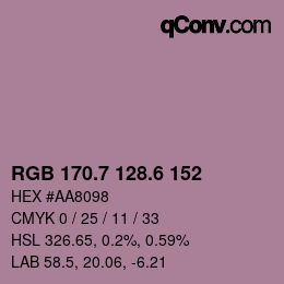カラーコード: RGB 170.7 128.6 152 | qconv.com