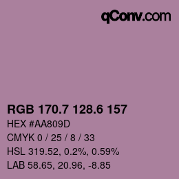 カラーコード: RGB 170.7 128.6 157 | qconv.com