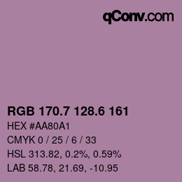 カラーコード: RGB 170.7 128.6 161 | qconv.com