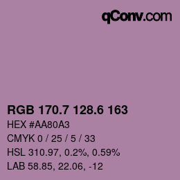 カラーコード: RGB 170.7 128.6 163 | qconv.com