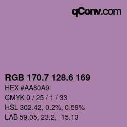 カラーコード: RGB 170.7 128.6 169 | qconv.com