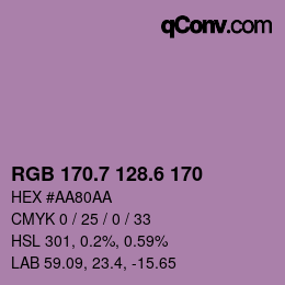 カラーコード: RGB 170.7 128.6 170 | qconv.com