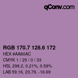カラーコード: RGB 170.7 128.6 172 | qconv.com