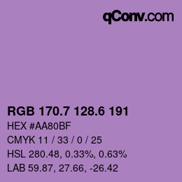 カラーコード: RGB 170.7 128.6 191 | qconv.com