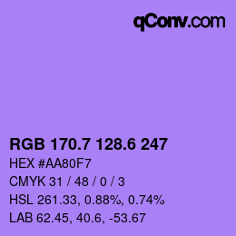 カラーコード: RGB 170.7 128.6 247 | qconv.com