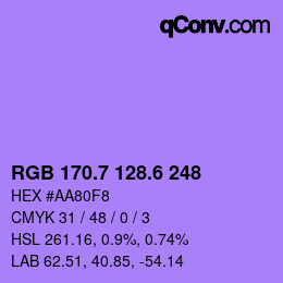 カラーコード: RGB 170.7 128.6 248 | qconv.com