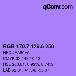 カラーコード: RGB 170.7 128.6 250 | qconv.com