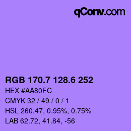 カラーコード: RGB 170.7 128.6 252 | qconv.com