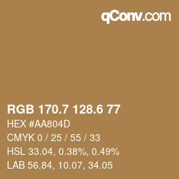 カラーコード: RGB 170.7 128.6 77 | qconv.com