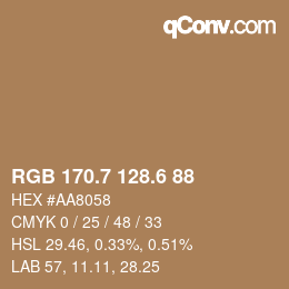 カラーコード: RGB 170.7 128.6 88 | qconv.com